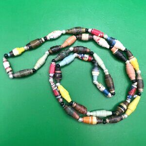 Handmade Rolled Paper Bead Necklace Long Continuous Strand Upcycled Bohemian